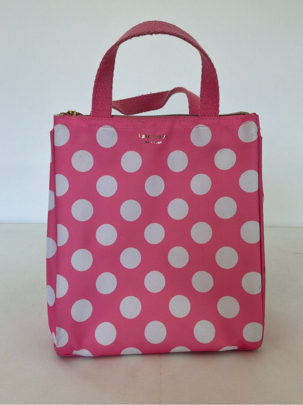 Kate Spade New York Pink Polka Dot Insulated Lunch Tote Zip Cooler Bag
